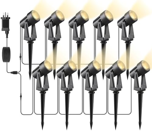 Svater Garden Spotlights Mains Powered, 32m 10-in-1 LED Landscape Lights 2W Warm White 3000K 27V IP65 Waterproof Outdoor Garden Lights Pathway Lighting for Lawn Yard, Patio,Driveway,Party