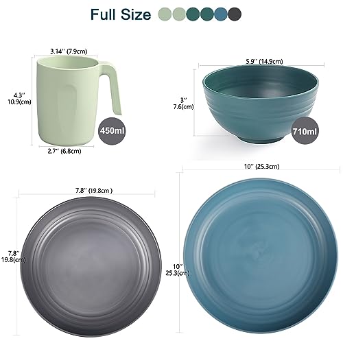 Greentainer Unbreakable Plastic Dinnerware Set, Lightweight Camping Tableware with 6 Dinning Plates, 6 Dessert Plates, 6 Bowls, 6 Cups for Kids &