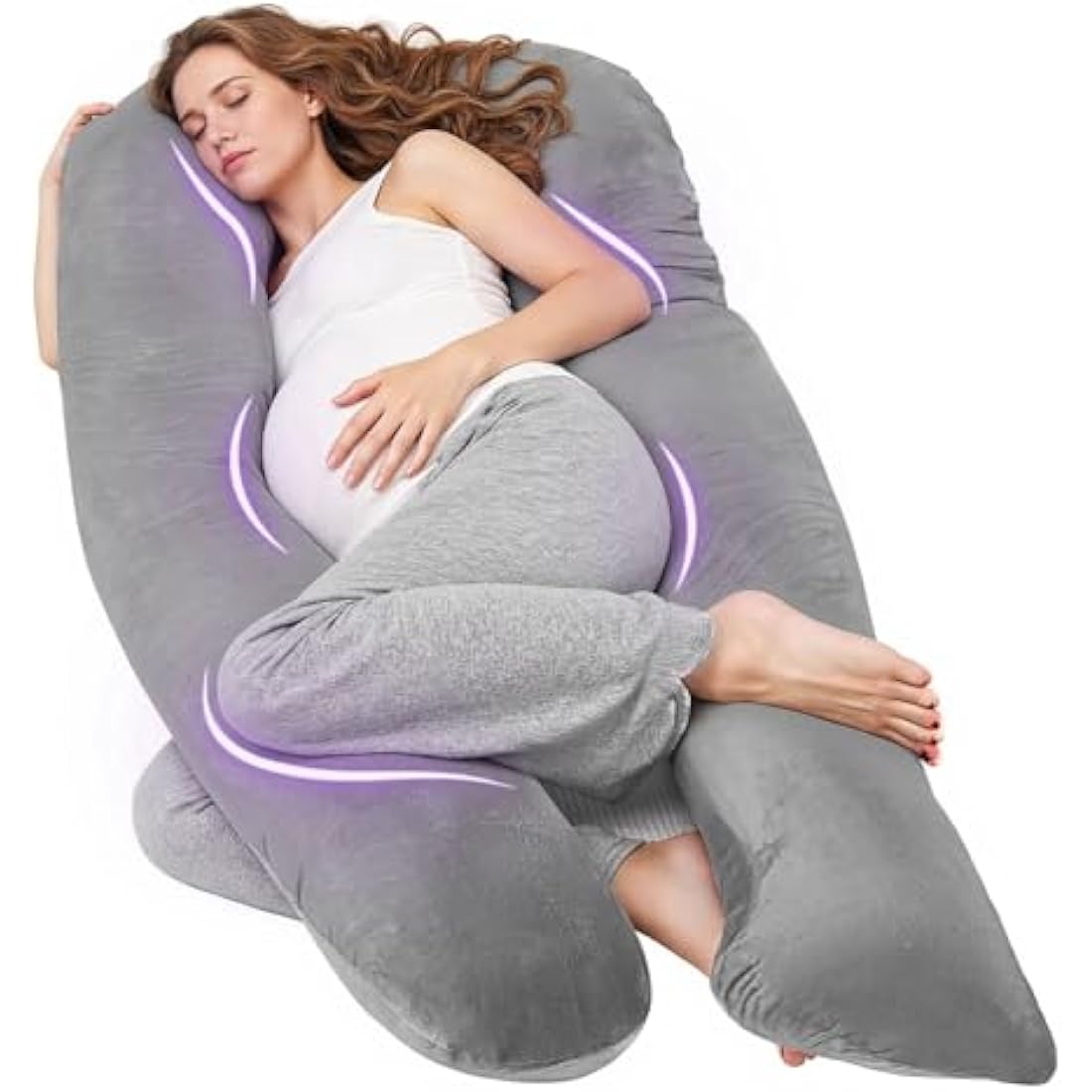 Nuliie Pregnancy Pillow for Sleeping, U Shaped Full Body Pillow Pregnancy Pillows, Maternity Pillow Support for Back, Hips, Legs for Pregnant Women, With Washable Velvet Cover (Grey)