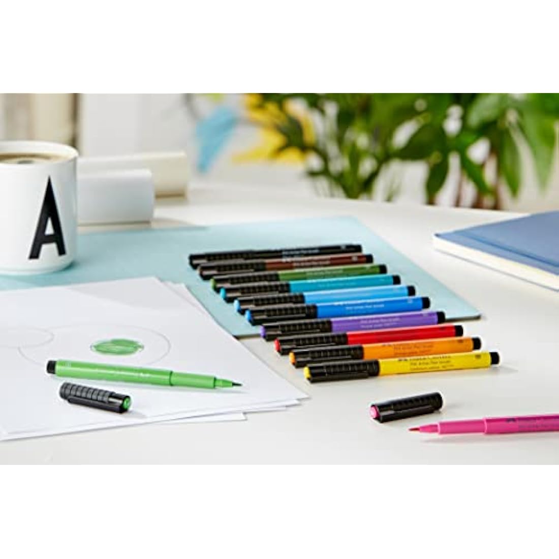 Faber-Castell Art & Graphic Pitt Artist Pen Brush India Ink Pen, Basic Tones, Set Of 12, For Art, Craft, Drawing, Sketching, Home, School, University, Colouring