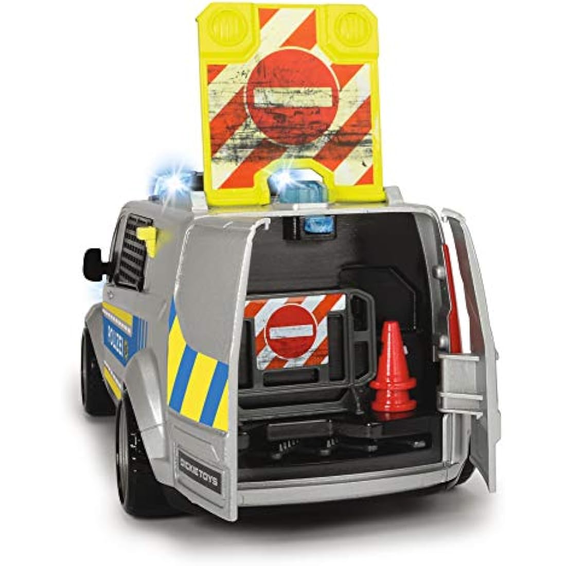 Dickie Toys - Ford Transit Police - 28 cm Police Car with Barriers, Siren and Light, Motorway Police, Toy Car for Children from 3 Years