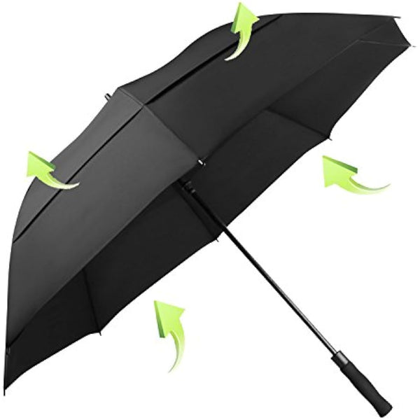 KOLER Golf Umbrella 62 Inch, UV Sun Protection Large Umbrellas Double Vented Canopy Auto Open, Windproof & Rainproof & Sunproof Extra Oversize Golf Stick Umbrella for Men and Women - Black