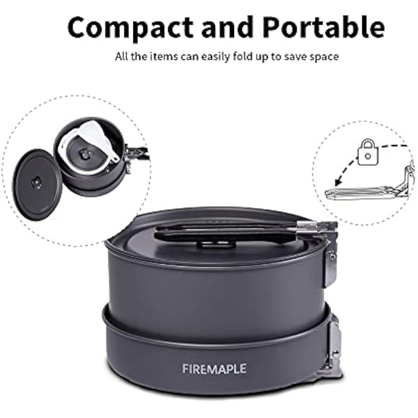 Fire-Maple Feast 2 Camping Cookware Set | Outdoor Cooking kit with Pot Kettle Pan Bowls and Spatula | Kitchen Utensils for 1 to 3 People Backpacking Trekking Hiking Fishing Picnic