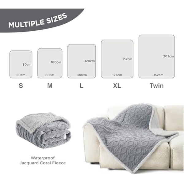 LE SURE Washable Dog Blanket Extra Large - 152x203cm Waterproof Blanket for Dogs and Cats, Twin Patterned Bed and Sofa Couch Throw Protector with Soft Plush, Grey