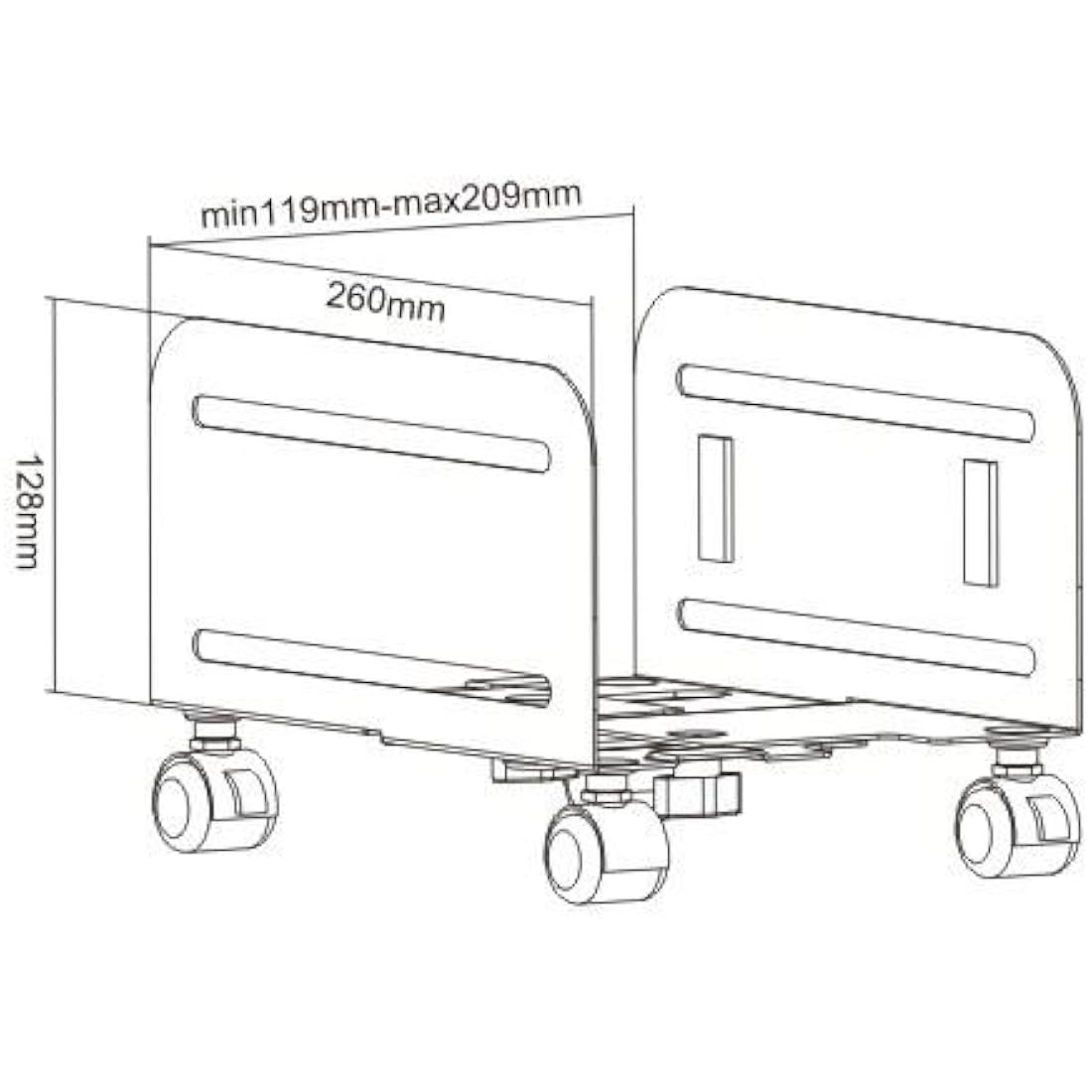 iMount CPU Holder Mobile PC Computer Floor Stand Trolley w/ 4 Wheels, Width Adjustable, in Black