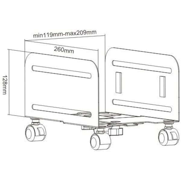 iMount CPU Holder Mobile PC Computer Floor Stand Trolley w/ 4 Wheels, Width Adjustable, in Black