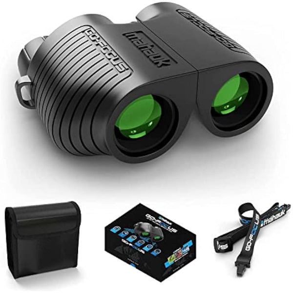 Compact Binoculars for Adults Bird Watching & Stargazing | 10x25 BAK4 Prism | Adjustable Durable Lightweight & Waterproof | Carry Case & Neck Strap | Mahauk Go-Focus Binoculars