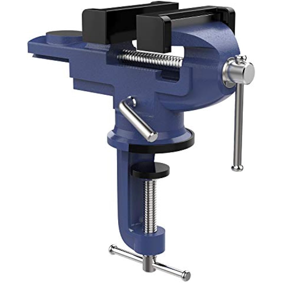 Nuovoware Table Vise 70mm, 360° Swivel Base Universal Home Portable Bench Clamp, Clamp-on Vise Bench Clamps Fixed Tool for Woodworking, Metalworking, Cutting Conduit, Drilling, Sawing, Blue
