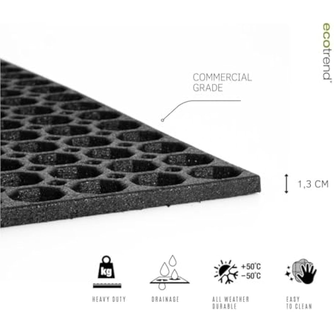 Honeycomb Outdoor Rubber Doormat Boot Scraper Front Door Mat, Heavy Duty Recycled Rubber with Drainage Holes, Anti Fatigue Dirt Scraper Playground Garden Matting (120x80cm, 1.3cm Thick, Extra Large)
