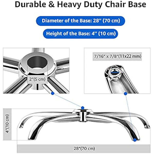 MASTERY MART Office Chair Base Replacement, 28 Inch Heavy Duty 2500Lbs Metal Leg, Reinforced for Swivel Gaming Chair, Universal Caster and Gas Cylinder Size, Polished Steel