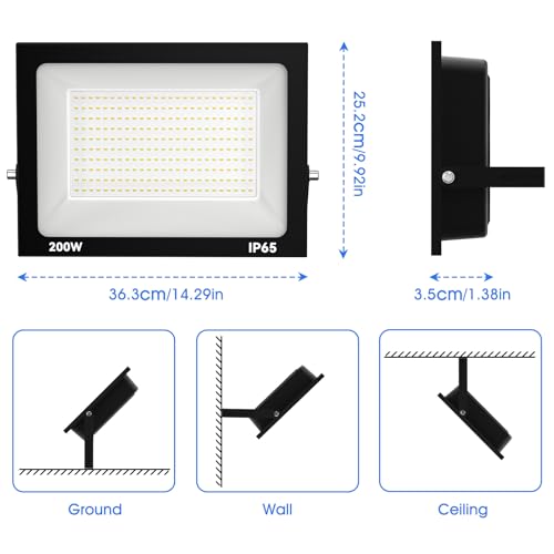 Royana 200W 20000LM LED Floodlight, Super Bright 3000K Warm White Security Lights, IP65 Waterproof Outdoor FloodLight for Yard, Garage, Warehouse,