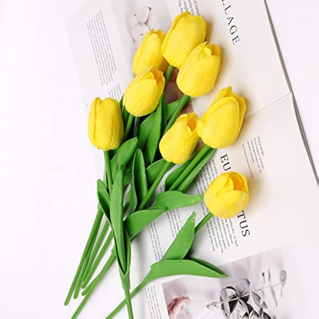 Siganorpy 10 Pcs Artificial Tulips Flowers Fake Flowers Latex Tulips Real Touch for Party Home Wedding Decoration Room Wedding Home Decor (Yellow)