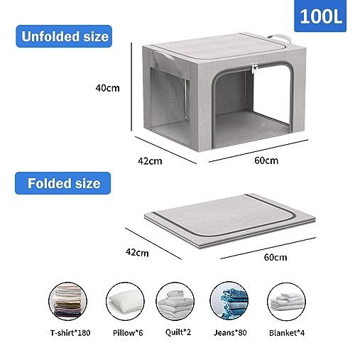 FUSACONY Clothes Storage Boxes, 2 Pcs Closet Organizers and Storage, Foldable Clothes Storage Box with Double Opening Zips and Three Clear Windows for