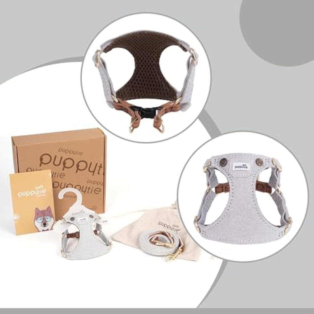 Puppytie Dog Harness with Multifunctional Dog Leash Soft Adjustable No Choke Escape Proof Denim Grey XS