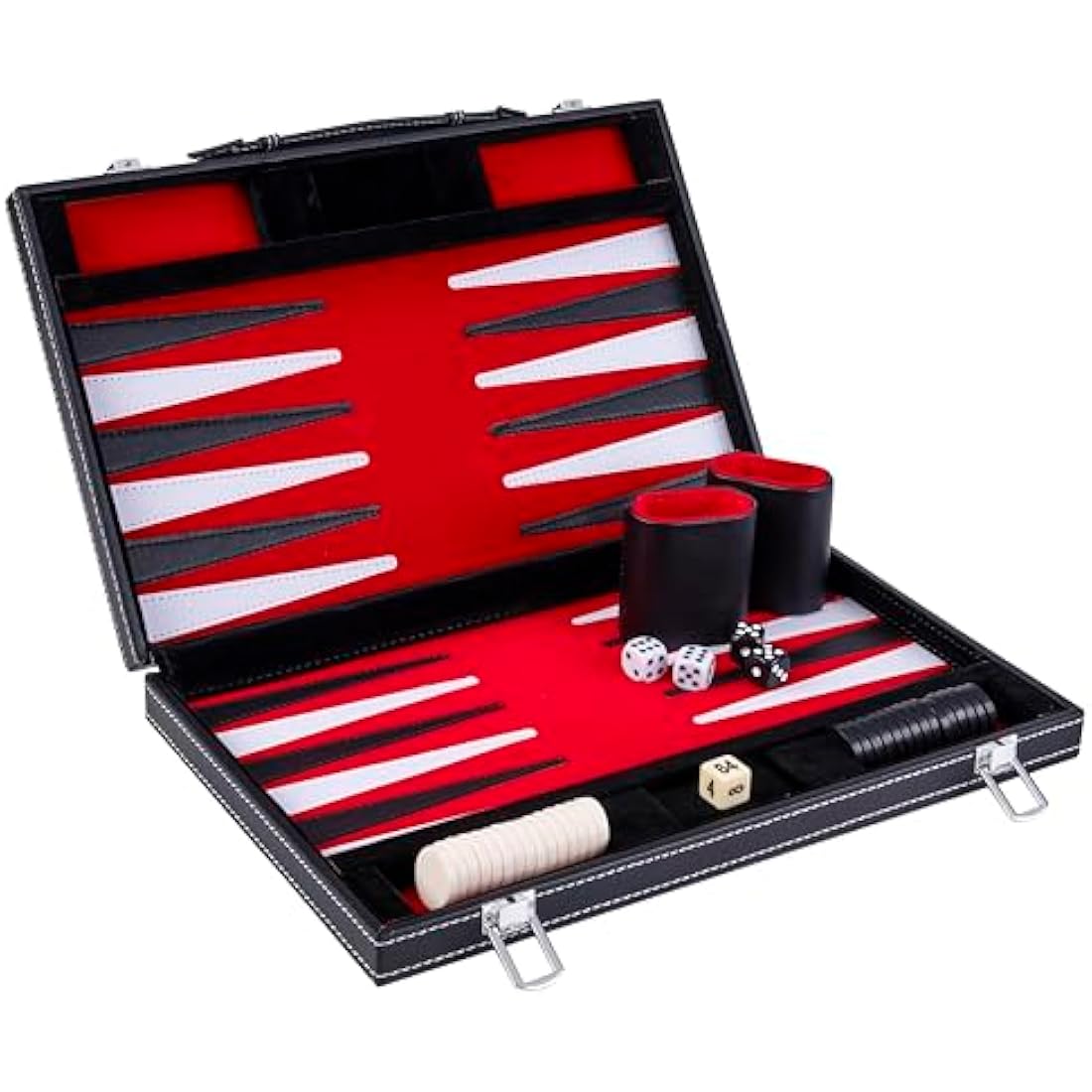 Engelhart- 250516 - Backgammon 15"- Open: 36 x 48 cm - inlaid velvet and stitching leatherette playing field in attache case
