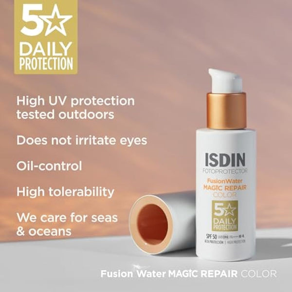 ISDIN FotoUltra Age Repair Color Fusion Water SPF 50 - Tinted facial sunscreen | Triple anti-aging action | Natural coverage, 50 ml