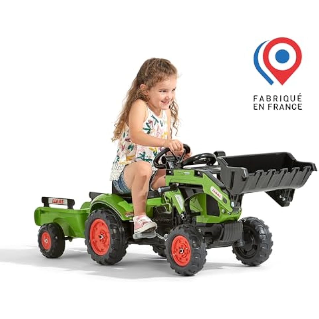 Falk Claas Ride on Tractor Backhoe with Trailer Pedal Ride-On Tractor Toy for Boys and Girls ages 2-5 Years Old. Toddler Ride on Pedal Bike Toy For Indoor and Outdoor Use. Gift for 2-5 Year Olds.