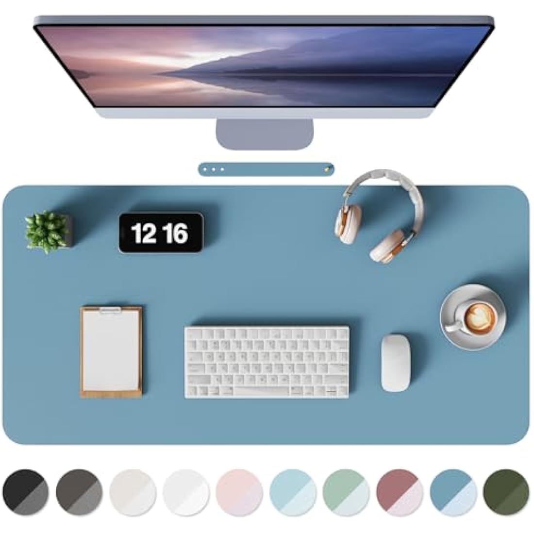 MOLMO Non-Slip Desk Mat, Waterproof Desk Pad Table Protector, Easy Clean Laptop Mat Large Mouse Pad Leather Writing Mat with Suede for Office /Home/Decor (Azure, 60 x 35 cm)