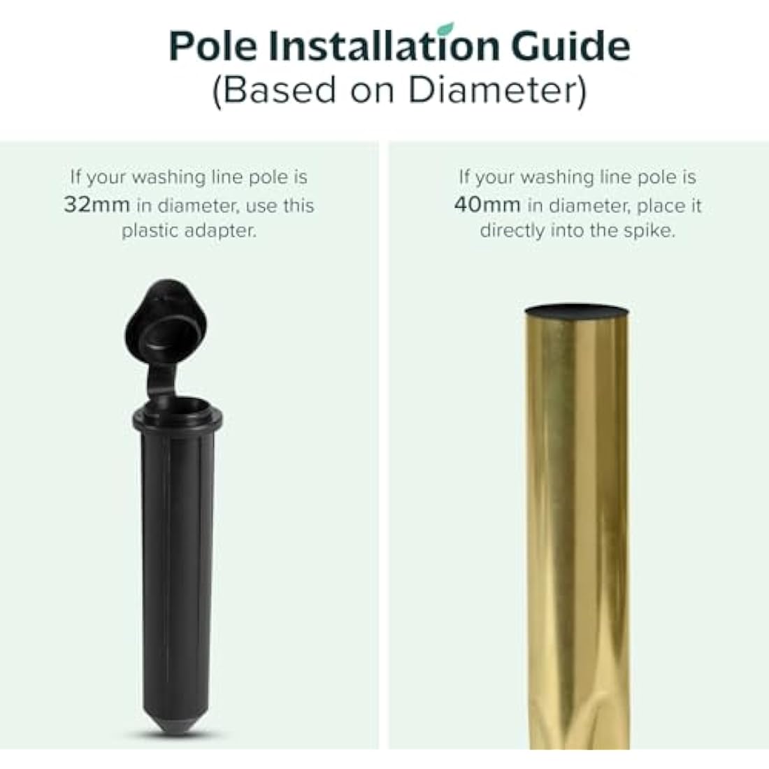 FLATRO Washing Line Spike with Plastic Adapter (32mm and 40mm) | Heavy Duty Metal Ground Spike Rotating Clothes Line for Washing Line Galvanized Garden Spike