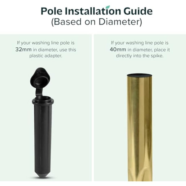 FLATRO Washing Line Spike with Plastic Adapter (32mm and 40mm) | Heavy Duty Metal Ground Spike Rotating Clothes Line for Washing Line Galvanized Garden Spike