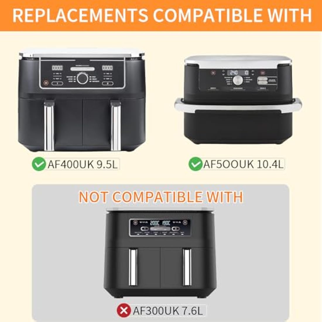 GWYXC Air Fryer Grill Pan for Ninja Foodi AF400UK 9.5L 6 in 1 AF500UK 10.4L 7 in 1 DualZone 2 Drawers Air Fryer, Replacement Air Fryer Crisper Plate Grill Plate Tray Accessories, Dishwasher Safe