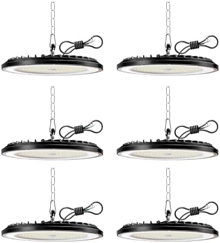 6 Pack 100W UFO LED High Bay Light 15000LM, 6000K Super Bright Workshop Lighting, IP65 Waterproof LED Garage Industrial Lights, Commercial Bay Lighting for Workshop, Warehouse, Garage, Factory
