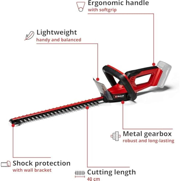 Einhell cordless hedge trimmer GC-CH 18/40 Li Solo Power X-Change (Li-ion, metal gearbox, aluminium blade cover, incl. quiver without battery or charger)