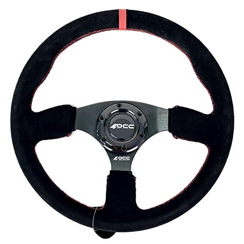 OCC MOTORSPORT OFFSET STEERING WHEEL CLASSIC MODEL PERFORATED LEATHER WITH BLACK ARMS - 90 MM FULL DISH WHEEL - 350MM (14 INCH)