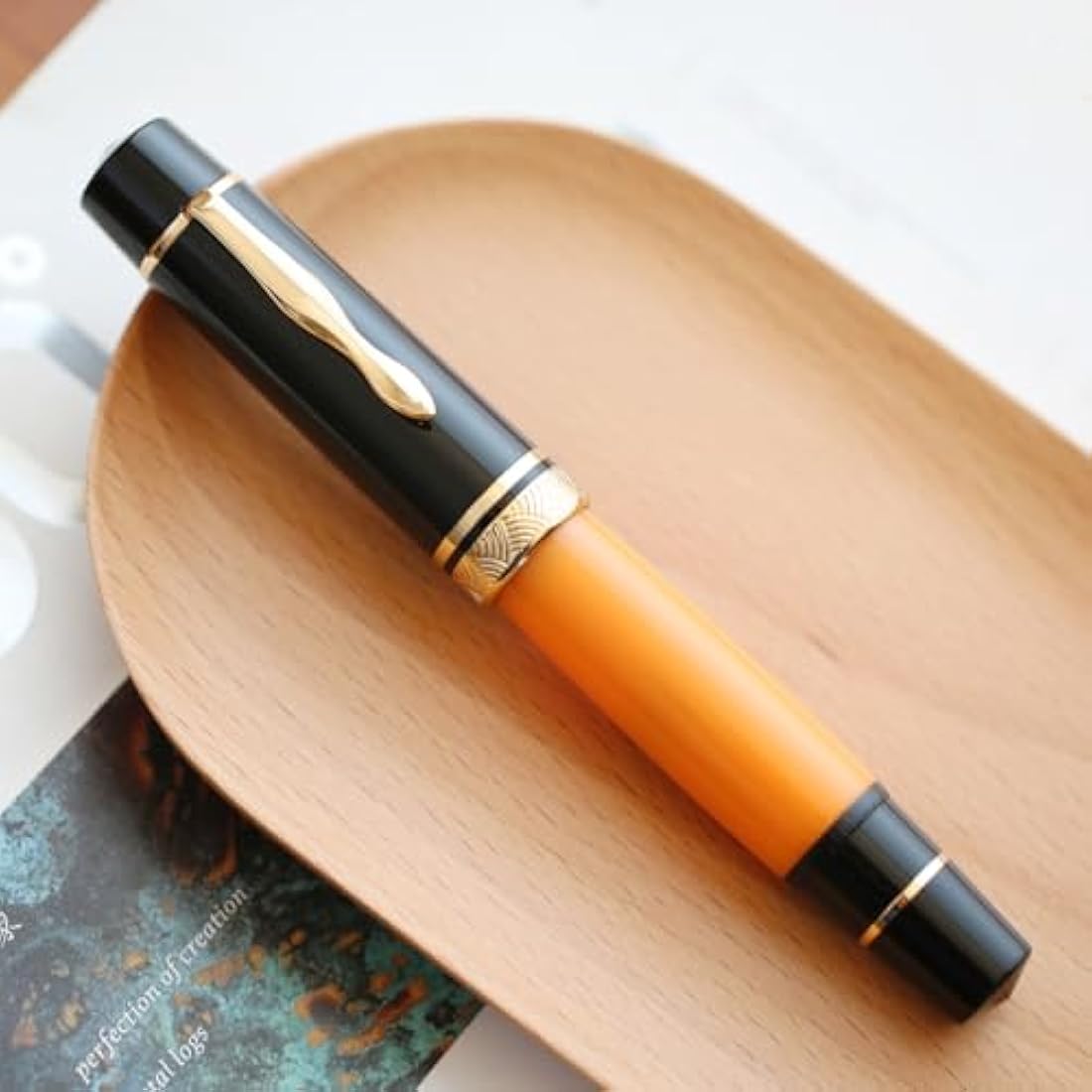 erofa Majohn P139 Piston Fountain Pen Extra Fine Nib with Box, Brass Piston System Large Capacity Resin Writing Pen, Black Yellow