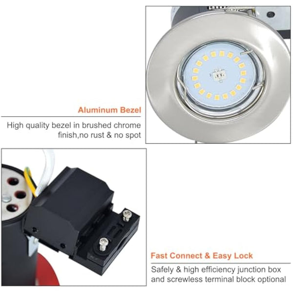HiBay 4X 5W Dimmable Fire Rated GU10 LED Downlights Recessed Ceiling Lights Spotlight Brushed Chrome Warm White 240V