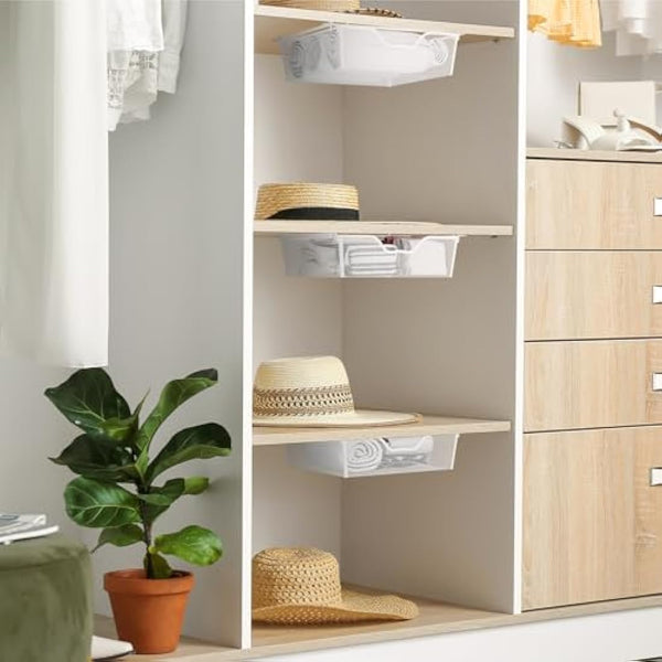 2 Pack Pull Out Basket Storage Under Shelf, Under Cabinet Hanging Drawer, Metal Wire Mesh Storage Basket Organizer for Kitchen, Office, Wardrobes, Cupboard rack White