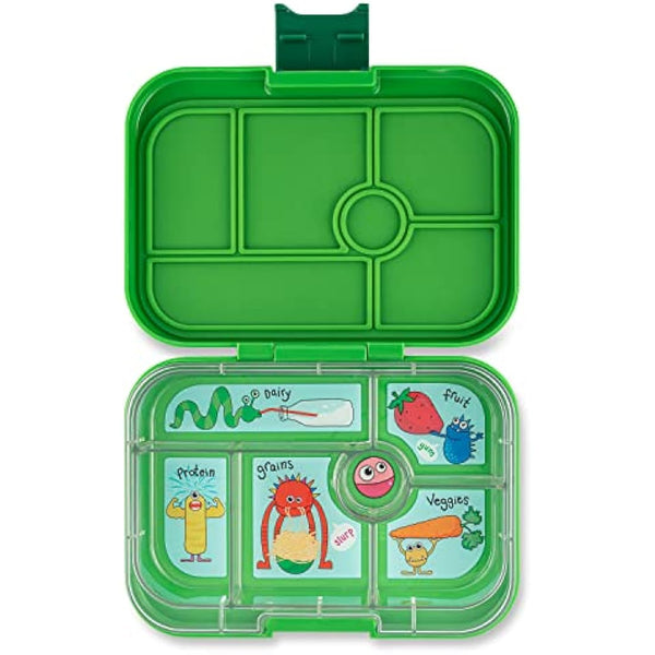 yumbox Original Leakproof Kids Bento Lunch Box, 5 Compartments + Dip Well, Easy-Open Latch, Portion Control, Removable Illustrated Tray, Ages 3-7 (Jurassic Green (Funny Monsters Tray))