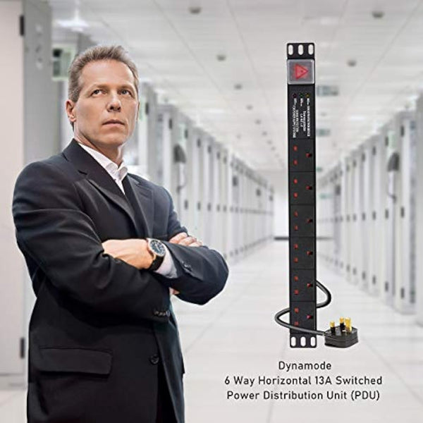 Dynamode 6 Way PDU Extension Lead- 13A Multi Plug Switched Power Distribution Unit (PDU) Rack Mount Charging Station with 1.8 M Cable for Home Office 19 Inch PDU Server Cabinet with Surge Protection