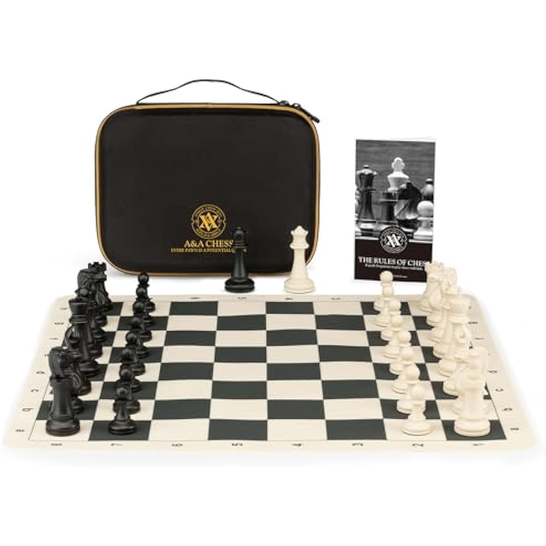 A&A Tournament Chess Set / 20'' x 20'' Foldable Silicone Chess Board / 3.75'' King Height Plastic Quadruple Weighted Classic Staunton Pieces/Storage Bag