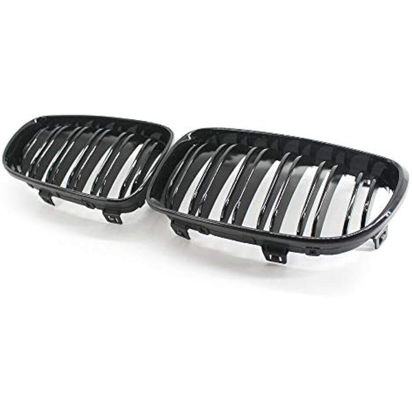 GSRECY Gloss Black Dual Slat Front Bumper Sport Kidney Grill Grille Compatible with BMW 2007-2013 1 Series E81 E82 E87 E88 Lci