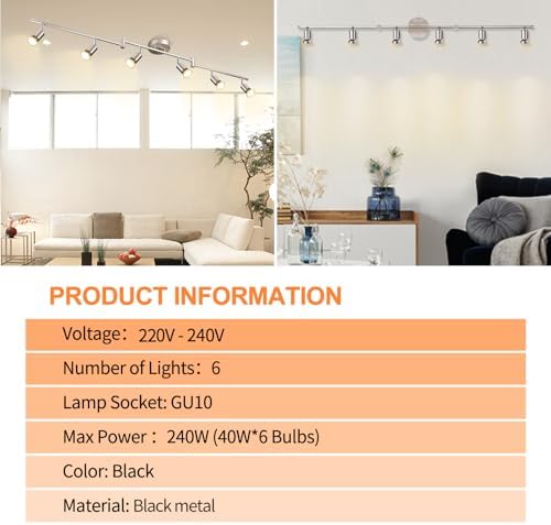 DINGLILIGHTING LED Ceiling Spotlight, 6-Way Rotatable, Matt Nickel Finish, 6x4W GU10 LED Bulbs (400LM, 3000K), For Kitchen, Living Room, Bedroom