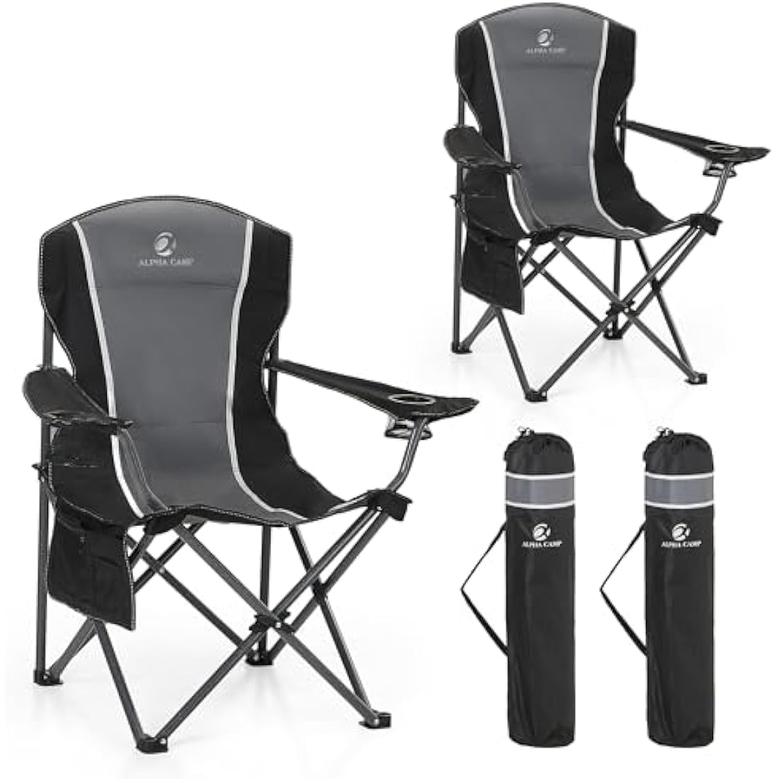 ALPHA CAMP Set of 2 Camping Chairs for Adults Folding Chair Outdoor with Cup Holder Heavy Duty Camping Chairs with High Back Up to 160kg, Lightweight And Portable