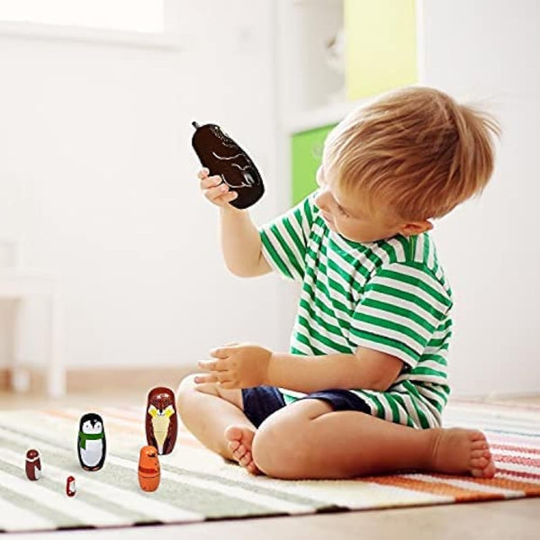 ELUTONG Traditional Russian Nesting Dolls - Wooden Bear Matryoshka Nested Dolls, 5Pcs/Set Handmade Stacking Educational Learning Kids Toys