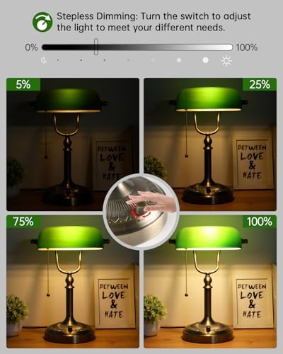 Newrays Green Glass Bankers Desk Lamp, Stepless Dimmable Table Lamp Plug in Fixture for Study, Office, LED Bulb Included