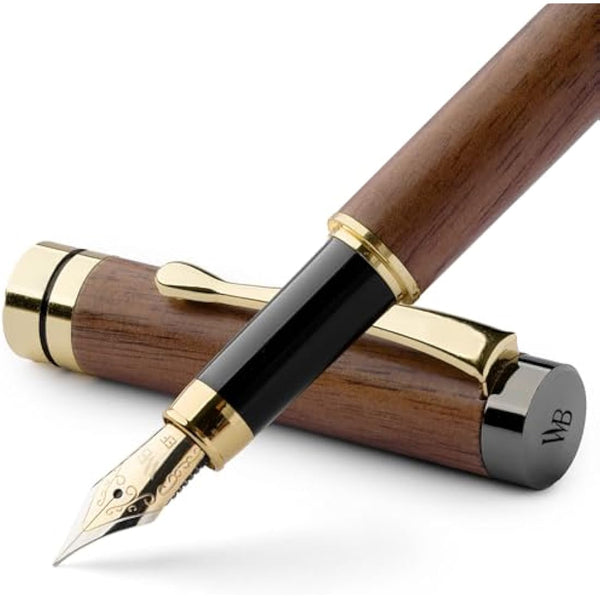 Wordsworth & Black Fountain Pen Set, Luxury Bamboo Wood - Extra Fine Nib, Gift Case; Includes 6 Ink Cartridges, Ink Refill Converter -Journaling, Calligraphy; Drawing, Smooth Writing [Brown Wood]