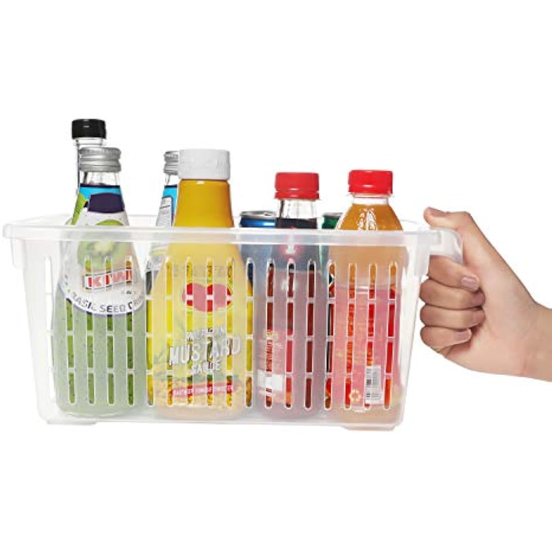 Kurtzy 4 Pack Kitchen Fridge & Cupboard Storage Containers with Handles - 32cm/12.6 Inches Overall Length - Clear Plastic Refrigerator Tubs for Bathroom, Pantry, Drawer, Freezer and Home