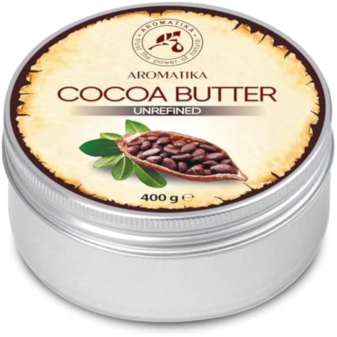 Cocoa Butter 400g - Unrefined - Pure & Natural - Cocoa Butter for Beauty Care - Moisturiser for Hair - Skin - Lips - Face - Body - Massage - Good for Beauty