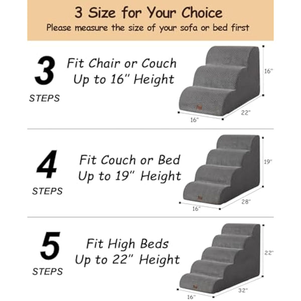 Ezkamfort Dog Steps for Bed, 5-Steps High Density Foam Dog Stairs with Detachable Cover & Non Slip Bottom, Waterproof Pet Steps Ladder for Sofa, Couch & Bed-Grey
