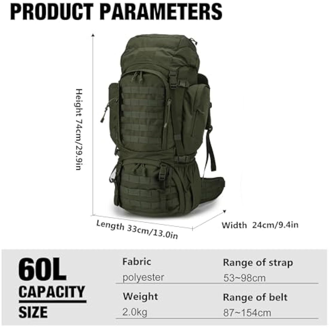 Mardingtop 60L Tactical backpack Military Rucksack MOLLE Camping and Hiking Backpack High Capacity with Rain Cover for Trekking Mountaineering Hunting Traveling