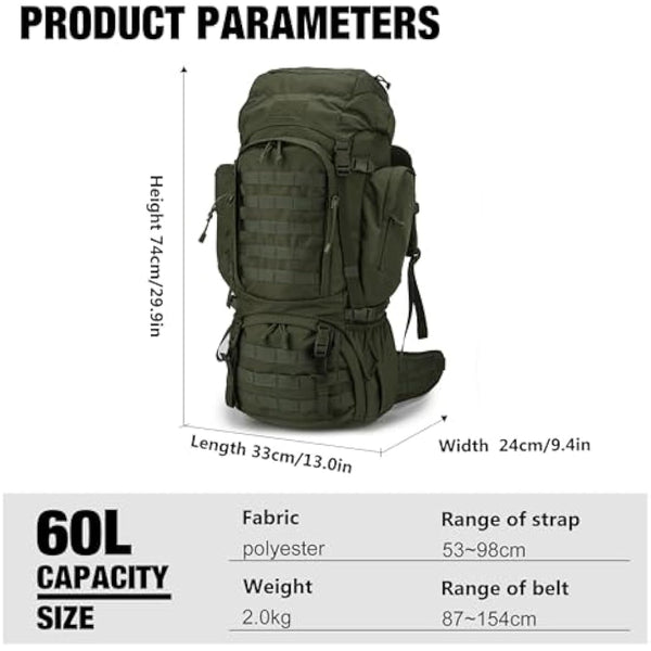 Mardingtop 60L Tactical backpack Military Rucksack MOLLE Camping and Hiking Backpack High Capacity with Rain Cover for Trekking Mountaineering Hunting Traveling