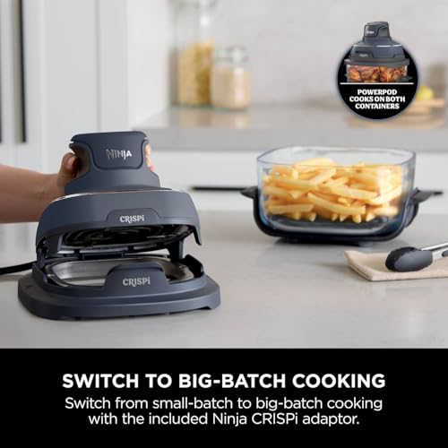 Ninja CRISPi Portable Air Fryer, 3.8L, 4-in-1: Air Fry, Roast, Keep Warm, Recrisp, Space Saving Compact Design, 2x Removable Glass Containers & Lids, 1700W, Cyber Space Blue FN101UKGY