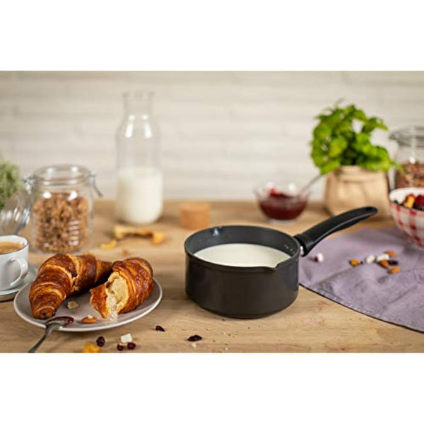 KUHN RIKON 31273 Easy Aluminium Induction Milk Pan, 16 cm / 1.4 litres, Black 16cm, 1.4 liters