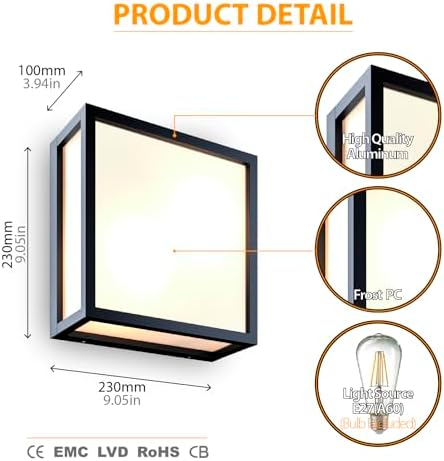 EBION Outdoor Wall Lantern, Exterior Light Fixture IP54 Waterproof, Modern Outside Wall Sconce, Aluminum Material, Anthracite Grey, E27 Max. 20W x 2 (Bulb Not Included)