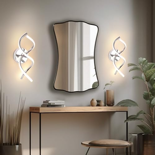 EIDISUNY Wall Lamp LED Silver Modern Elegant Spiral Indoor Wall Lights for Bedside Bedroom Living Room Hallway Bathroom Kitchen Wall Lighting Fixture - Chrome 24W 3000K Warm White Light