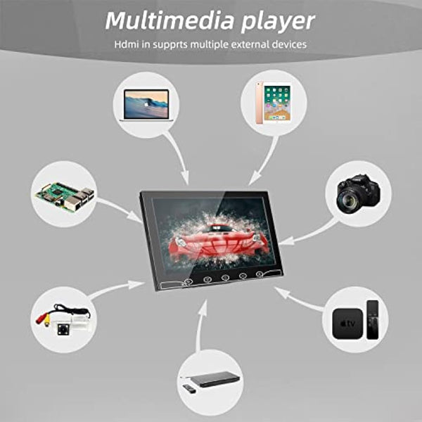 AISHICHEN CCTV Monitor - 10.1 inch, Mini, 1024X600, 60Hz, 5ms, Built-in Speakers, Portable w/VGA/AV/HDMI/BNC/USB Input, Raspberry Pi Monitor w/Remote Control